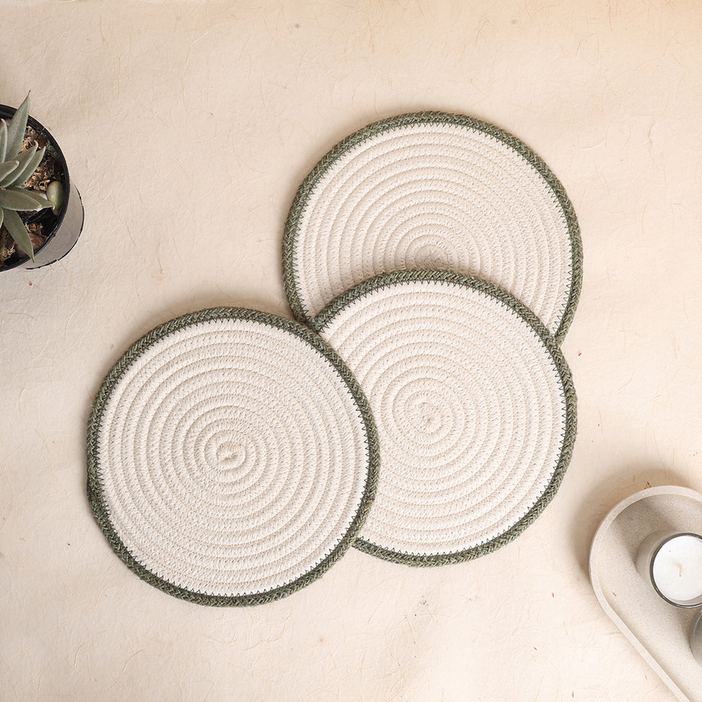 Trivet Cream & Green Line (3Pcs)