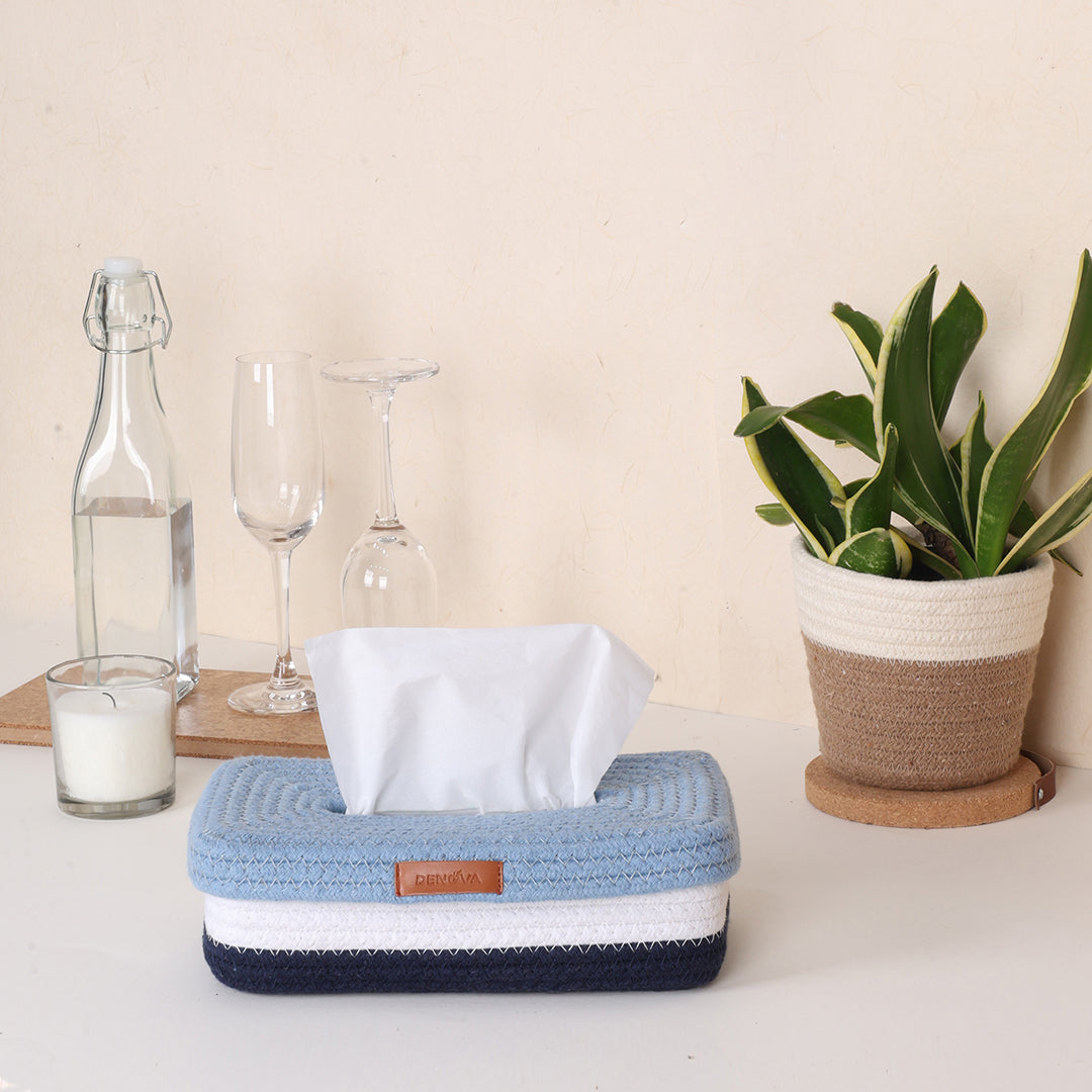 Rectangle Tissue Box - Blue & White