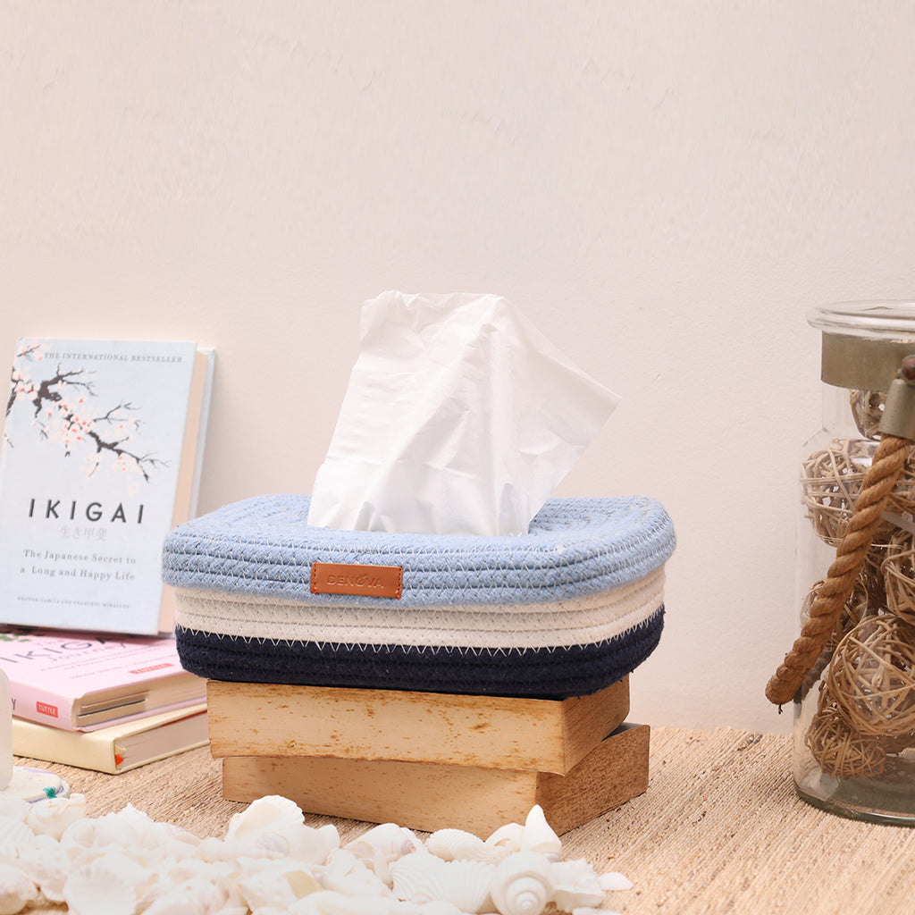 Rectangle Tissue Box - Blue & White