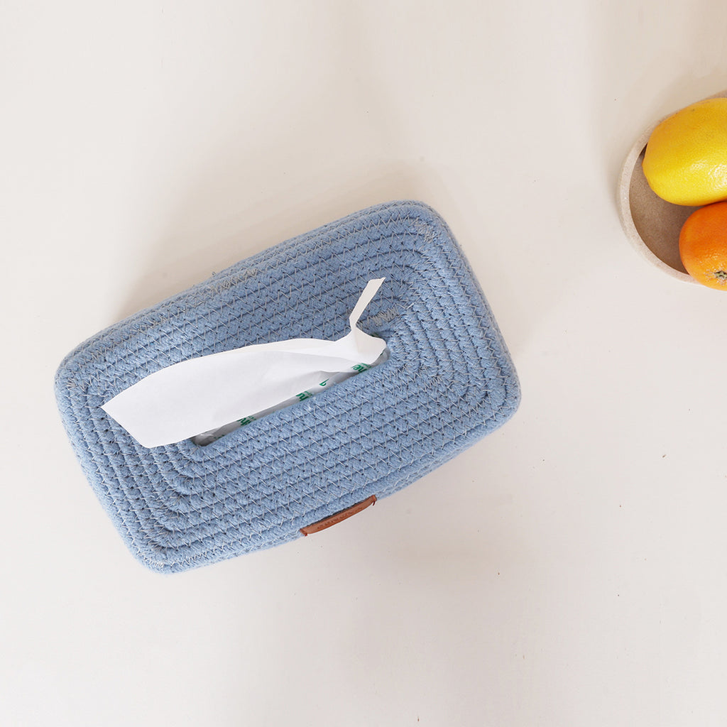 Rectangle Tissue Box - Blue & White
