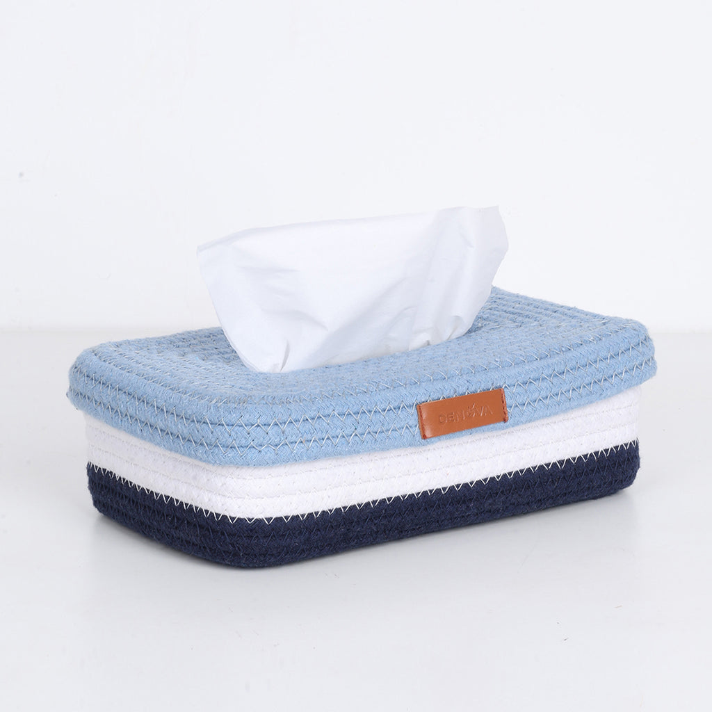 Rectangle Tissue Box - Blue & White