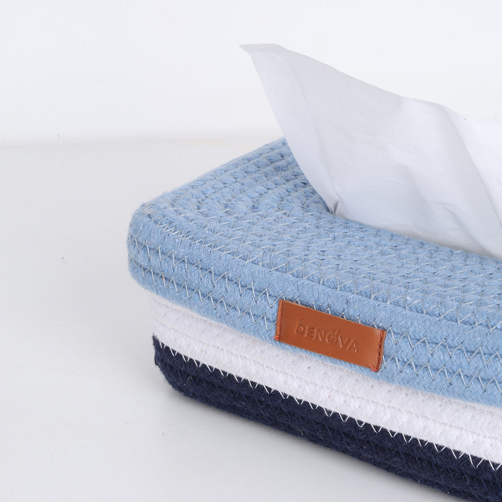 Rectangle Tissue Box - Blue & White