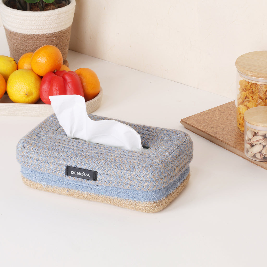 Rectangle Tissue Box - Natural & Blue