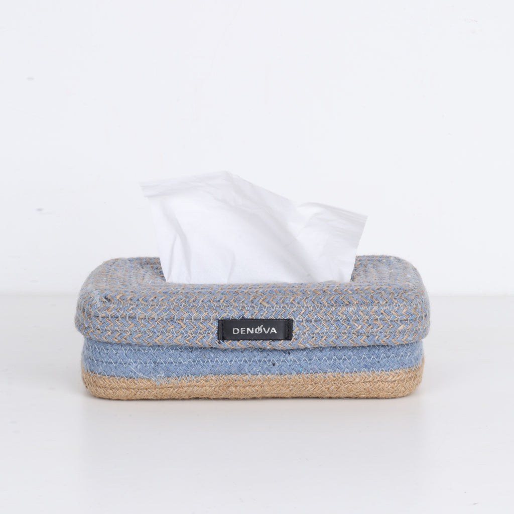 Rectangle Tissue Box - Natural & Blue