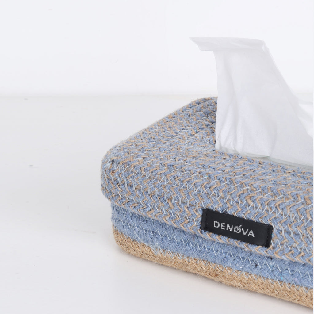 Rectangle Tissue Box - Natural & Blue