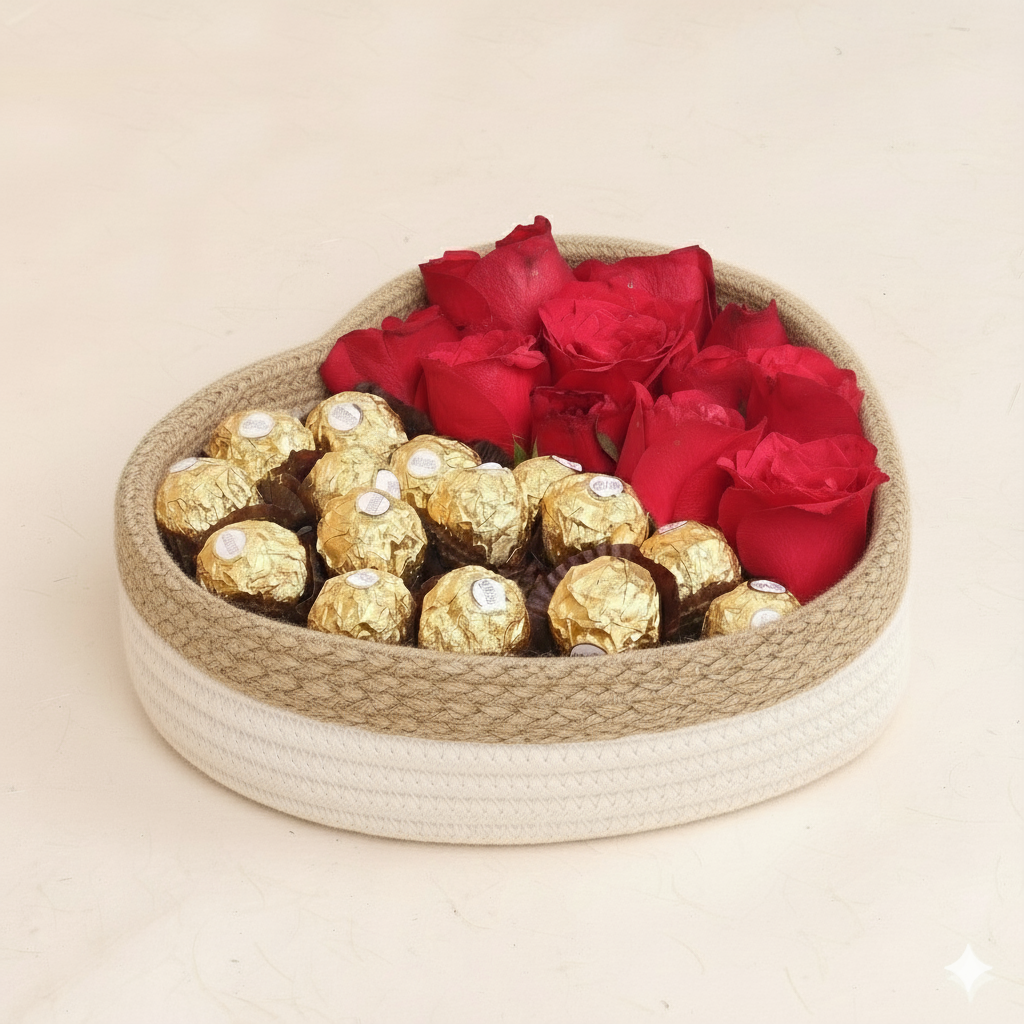 Cotton Rope - Heart Open Basket - (Cream & Natural)