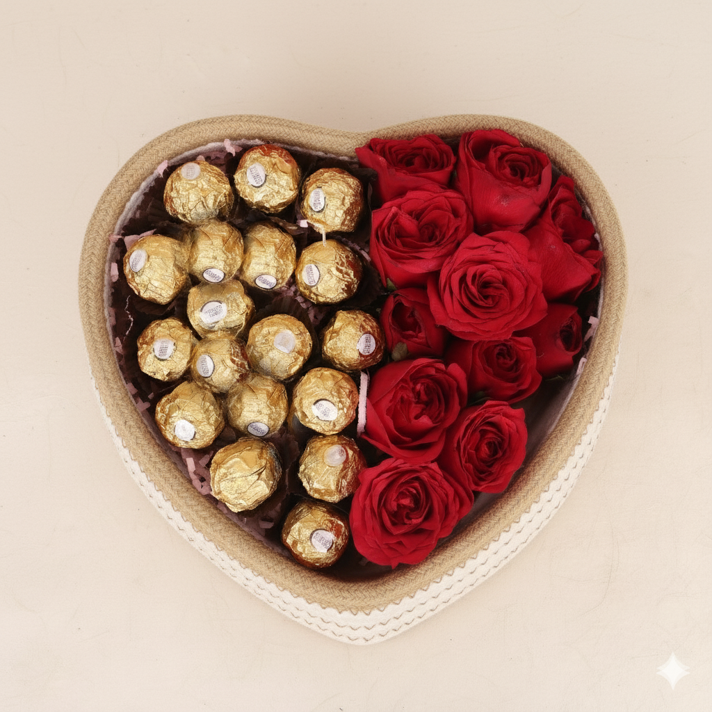 Cotton Rope - Heart Open Basket - (Cream & Natural)