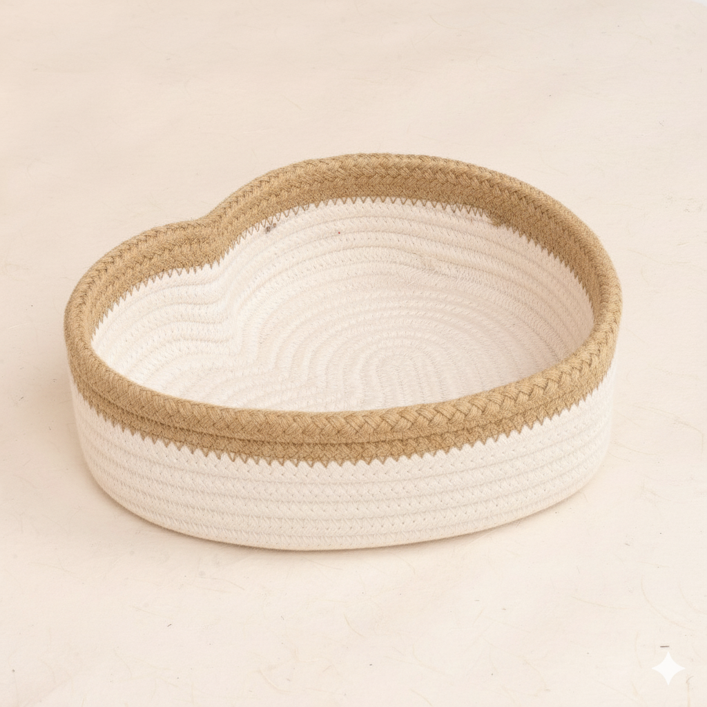 Cotton Rope - Heart Open Basket - (Cream & Natural)