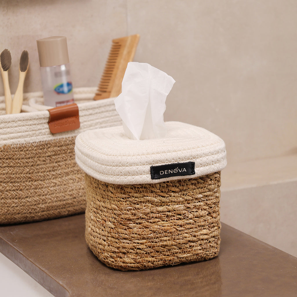 Square Tissue box - Natural & Cream