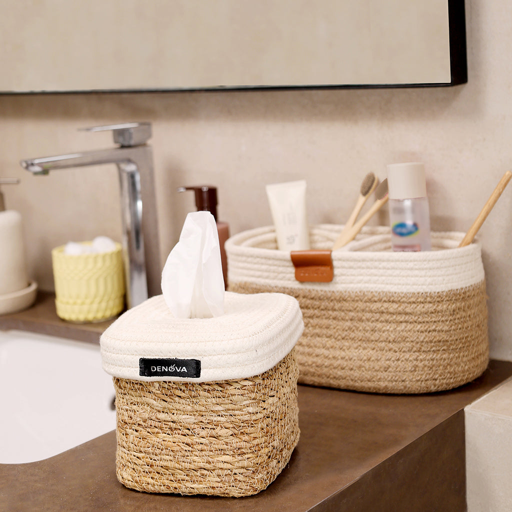 Square Tissue box - Natural & Cream
