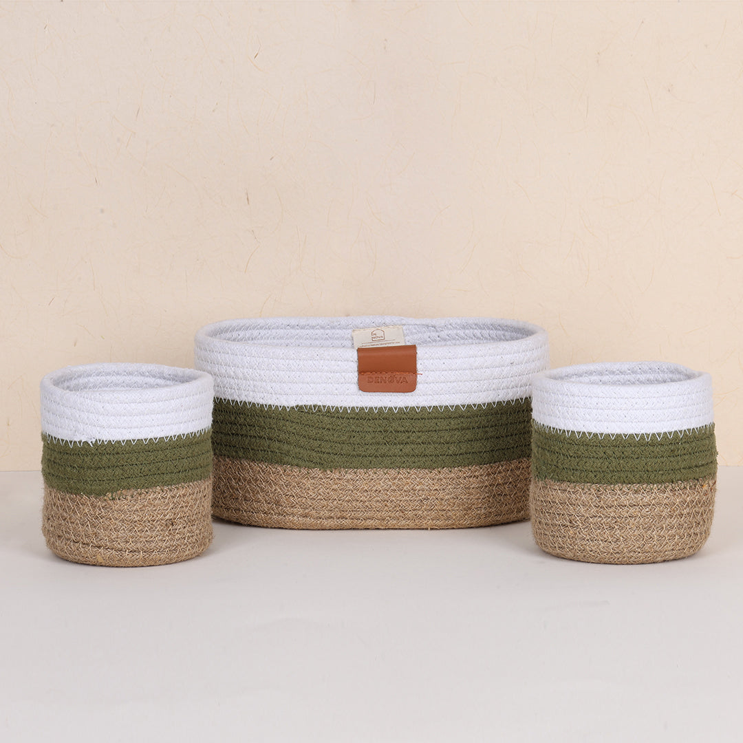 Cotton Organizer - Olive & Natural (3pcs)