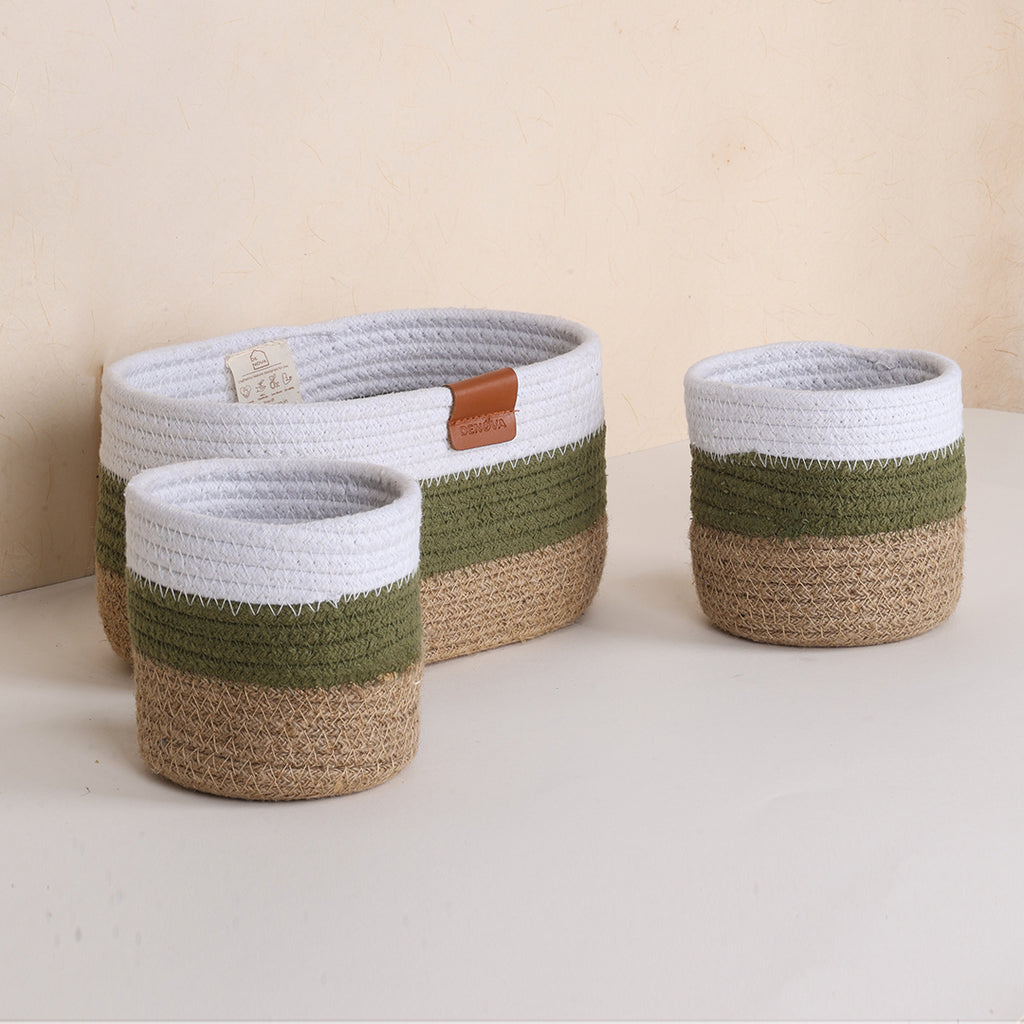 Cotton Organizer - Olive & Natural (3pcs)