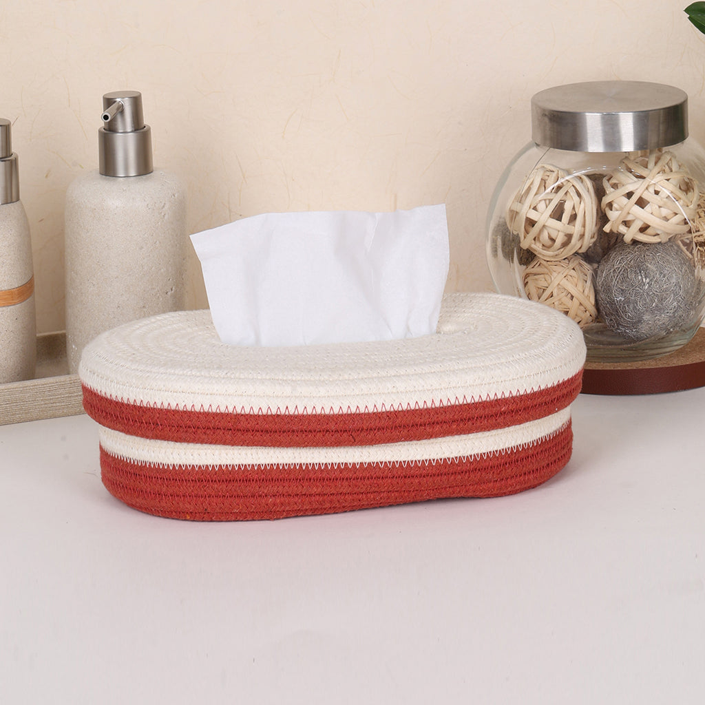 Oval Tissue Box - White & Red