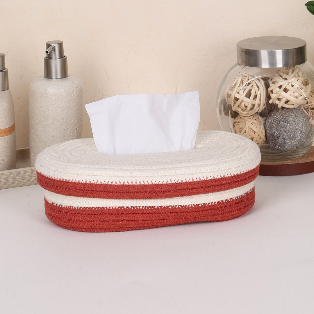 Oval Tissue Box - White & Red