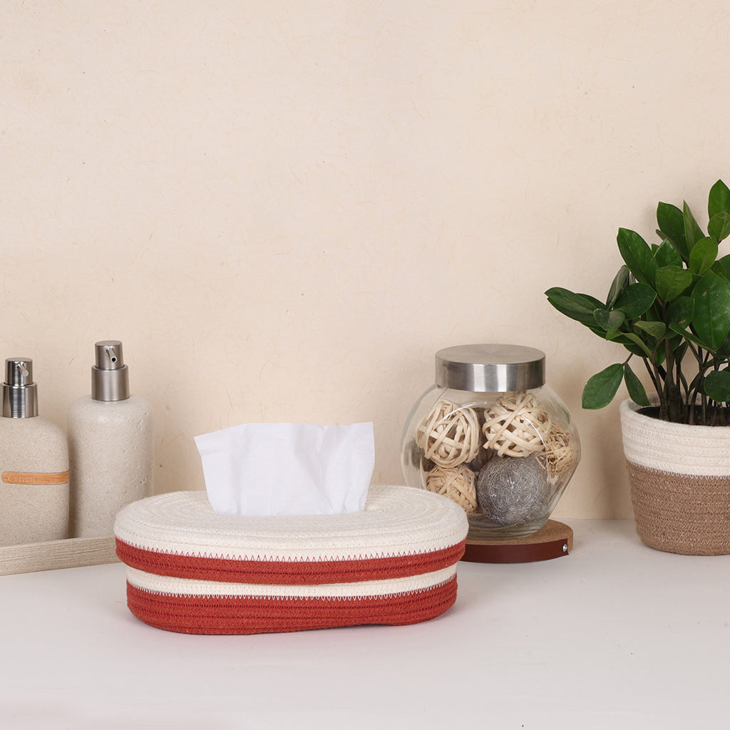 Oval Tissue Box - White & Red