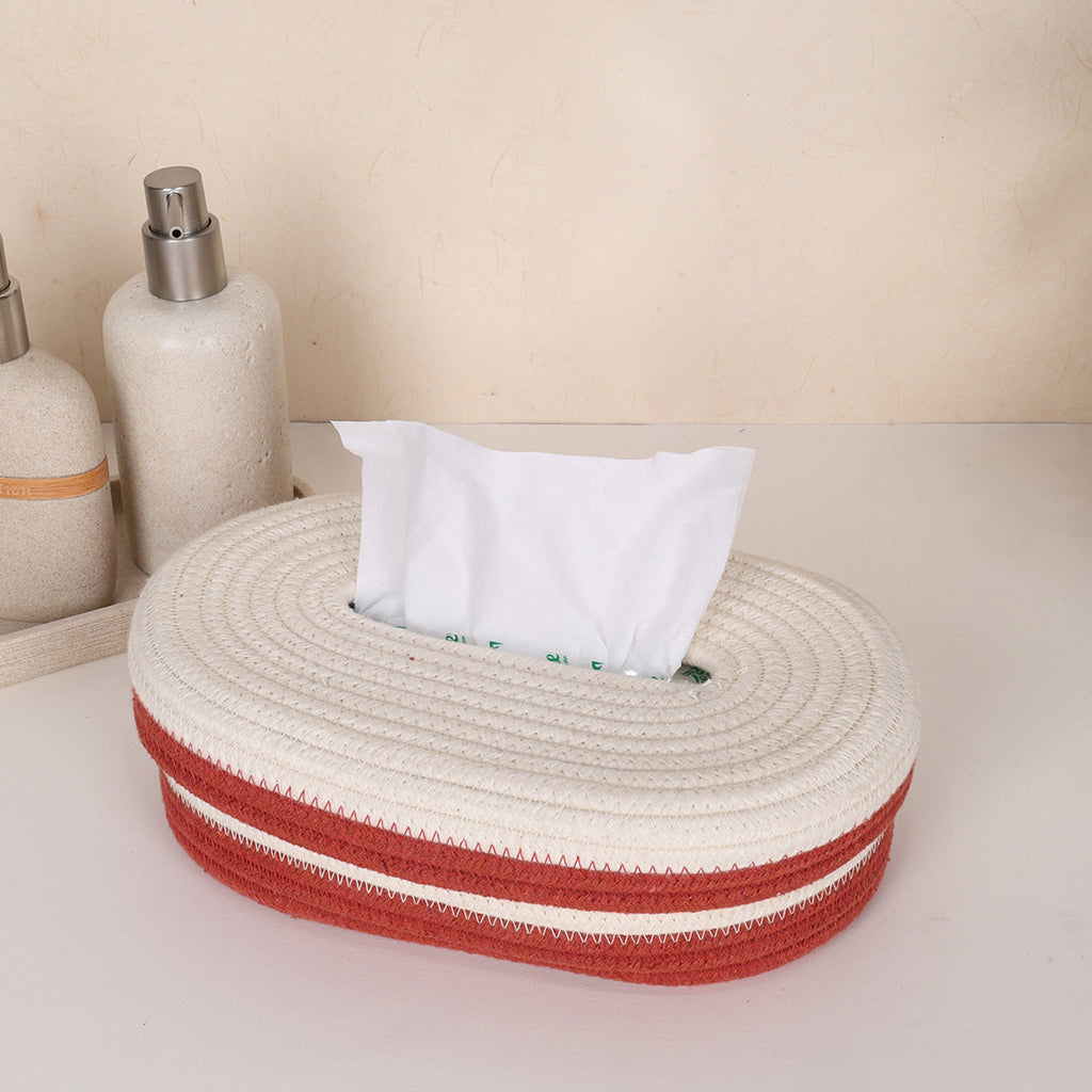 Oval Tissue Box - White & Red