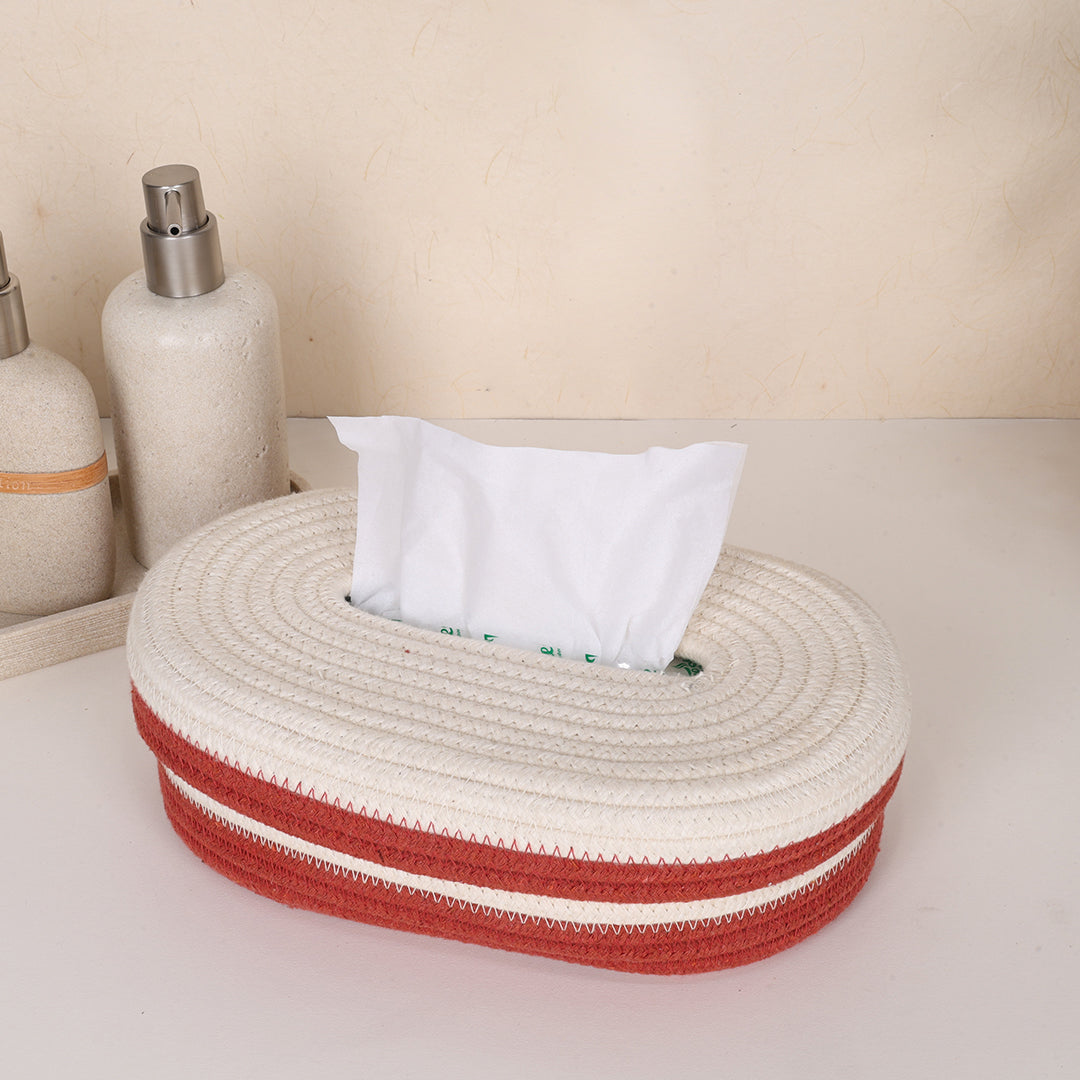 Oval Tissue Box - White & Red
