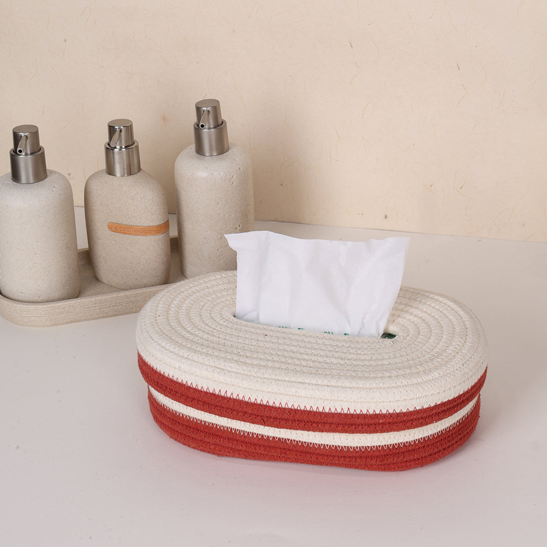 Oval Tissue Box - White & Red