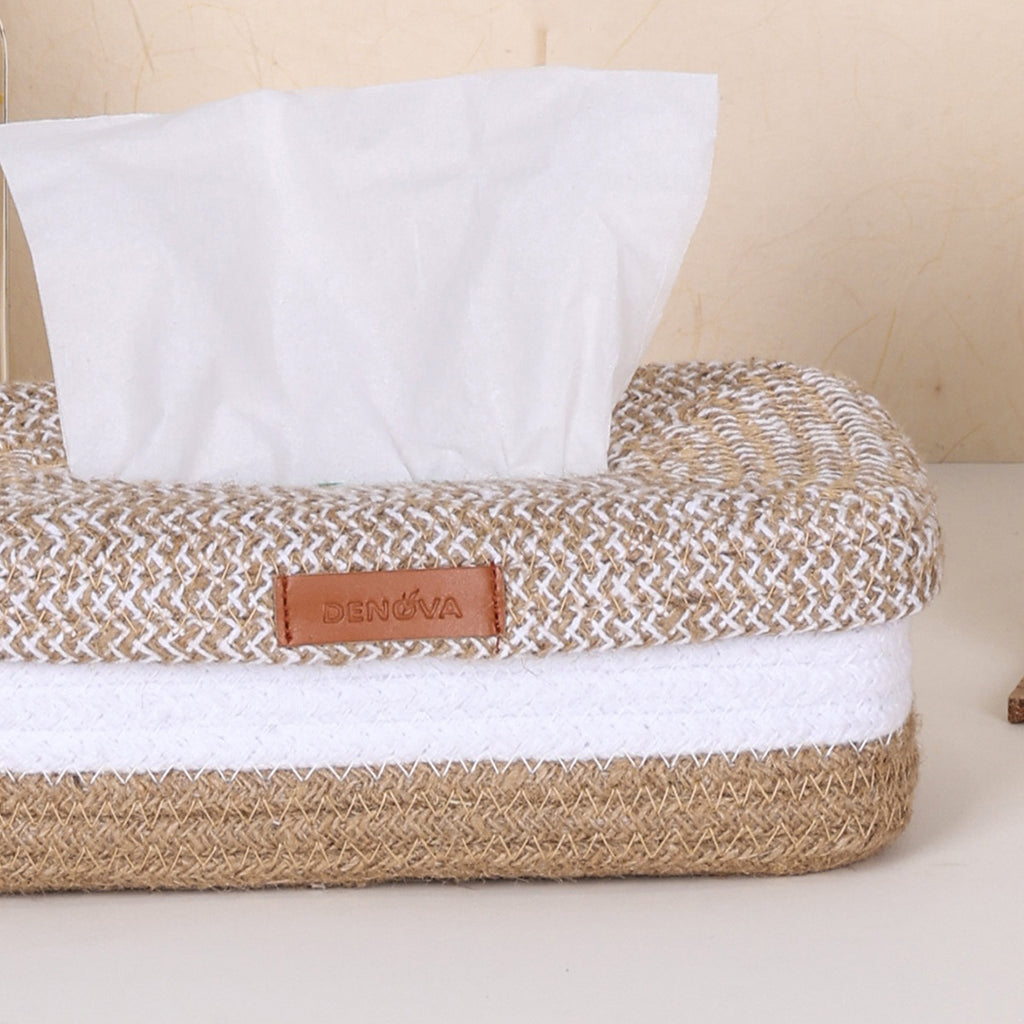 Rectangle Tissue box - Natural & White