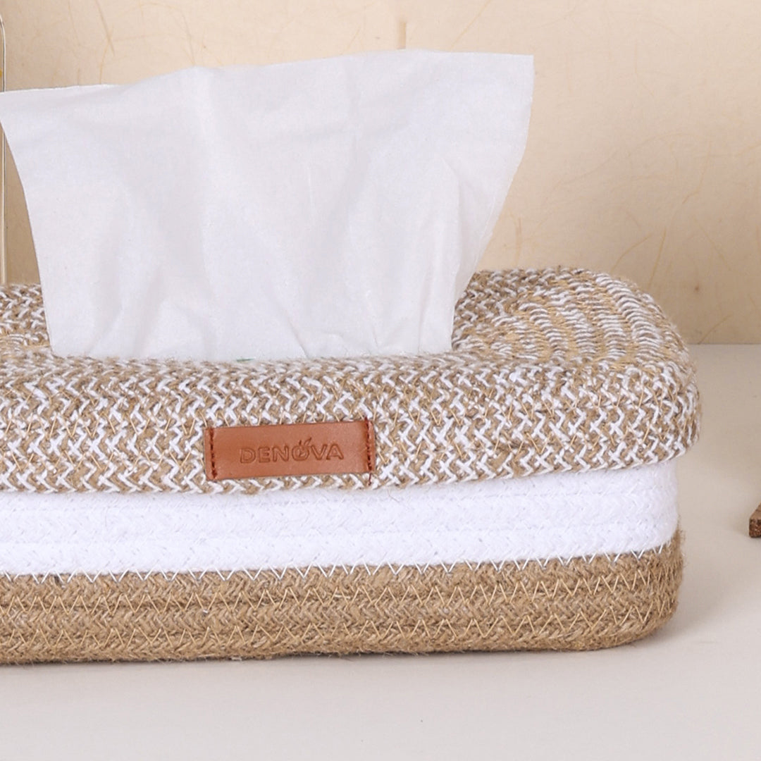 Rectangle Tissue box - Natural & White