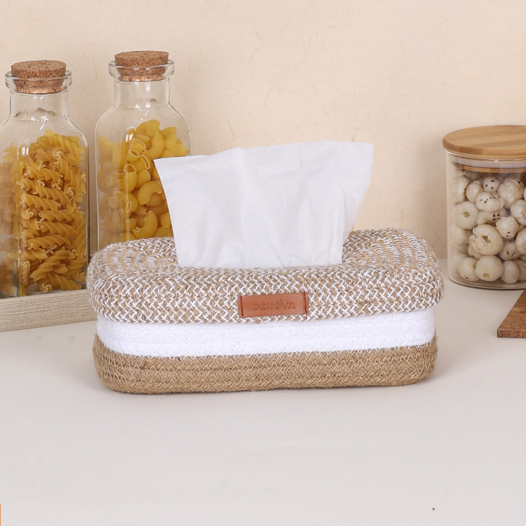 Rectangle Tissue box - Natural & White