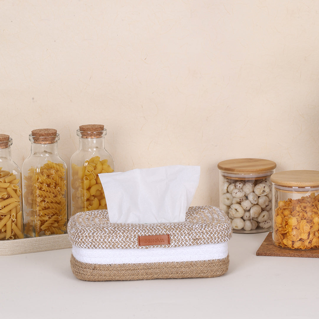 Rectangle Tissue box - Natural & White
