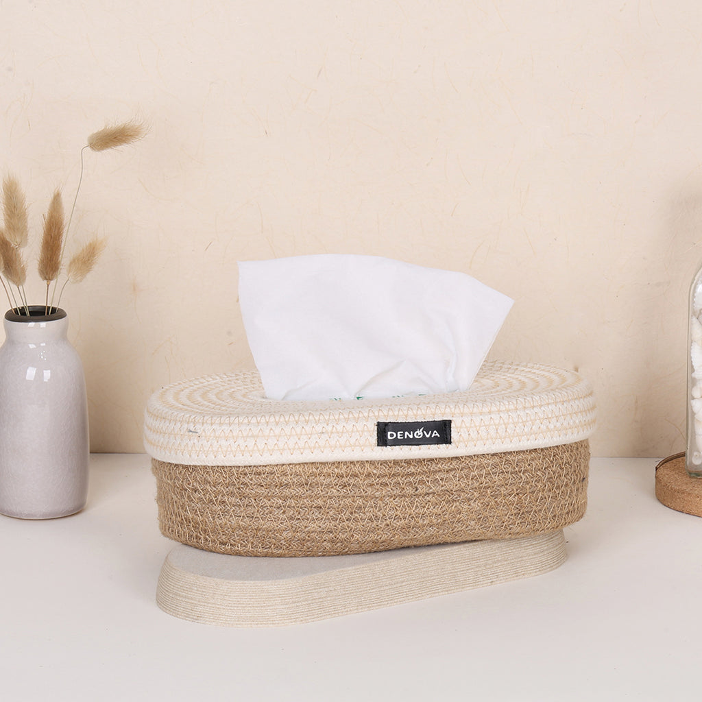 Oval Tissue Box - Natural & Cream