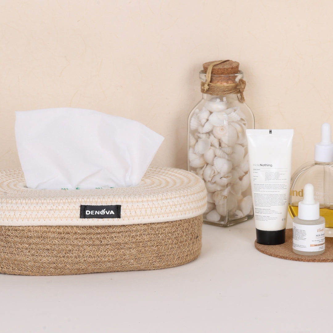 Oval Tissue Box - Natural & Cream