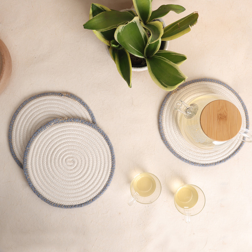 Trivet Cream & Blue Line (3Pcs)