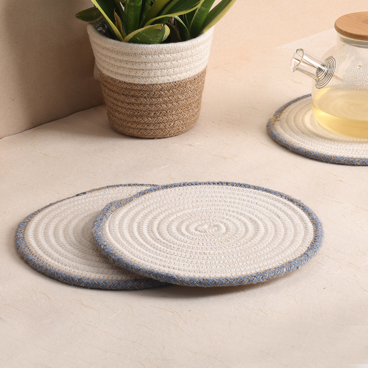 Trivet Cream & Blue Line (3Pcs)