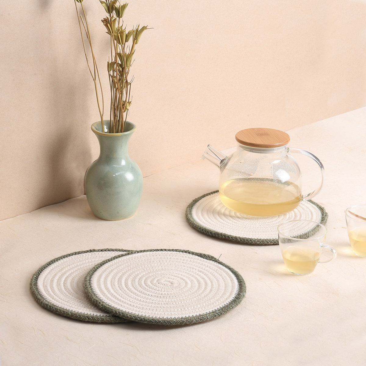 Trivet Cream & Green Line (3Pcs)
