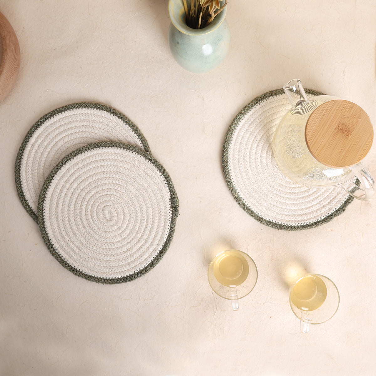 Trivet Cream & Green Line (3Pcs)
