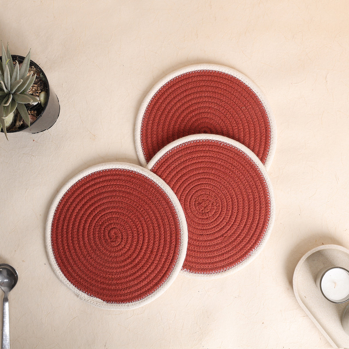 Trivet Rust & Cream Line (3Pcs)