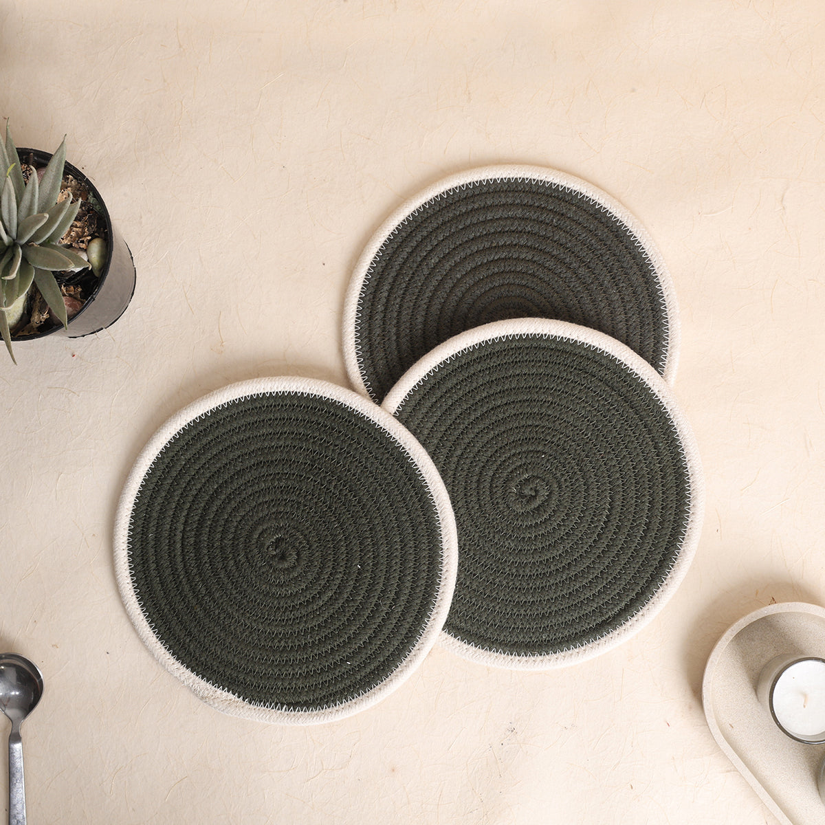 Trivet Olive & Cream Line (3Pcs)