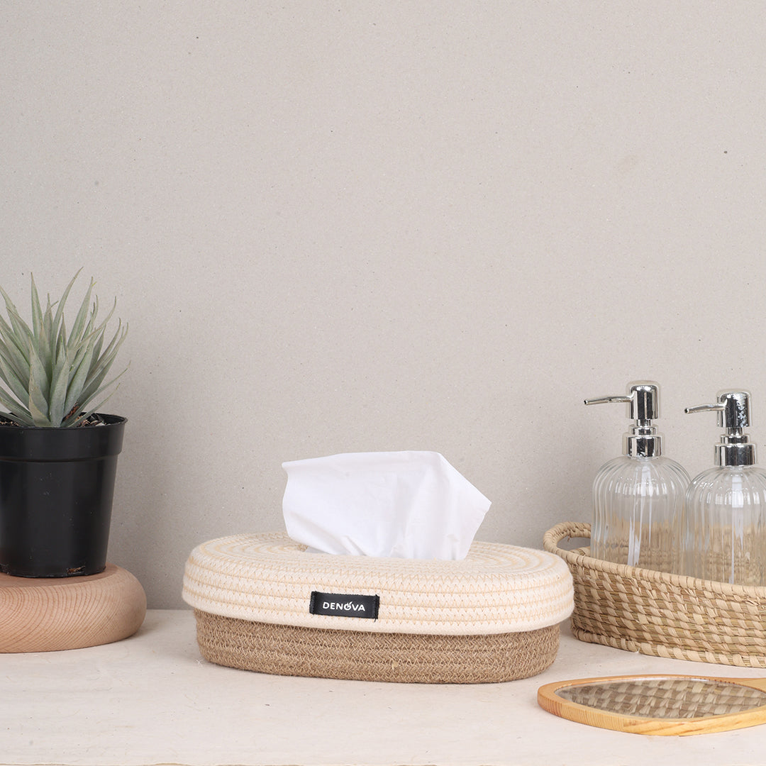 Oval Tissue Box - Natural & Cream