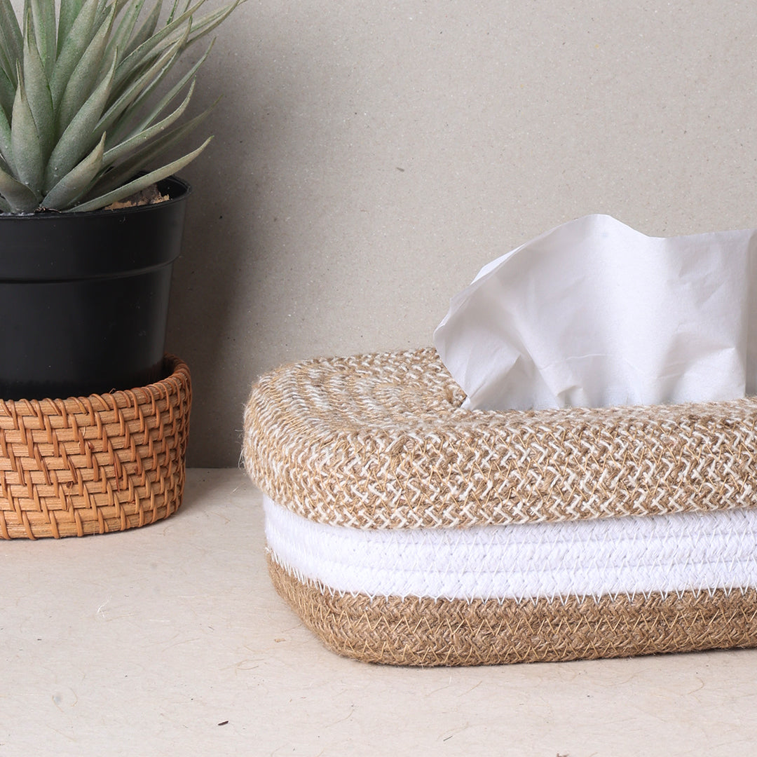 Rectangle Tissue box - Natural & White